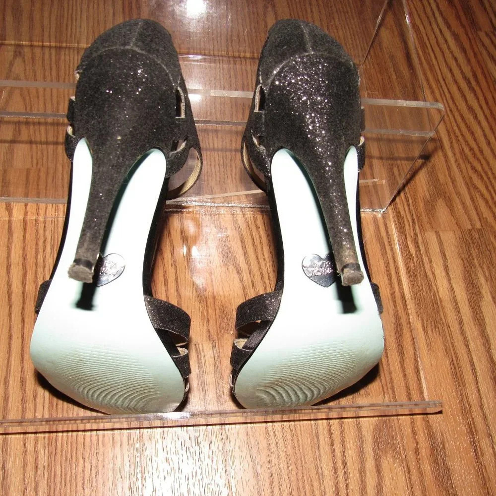 BETSY JOHNSON Tee T-Strap Glitter Heels Size 7 - Picture 5 of 6